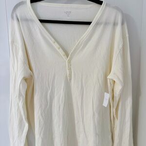 Love by Gap Cream Long Sleeve Ribbed Henley Top